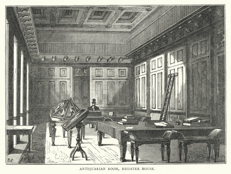 Antikvarisk værelse, registerhus (gravering) af English School
