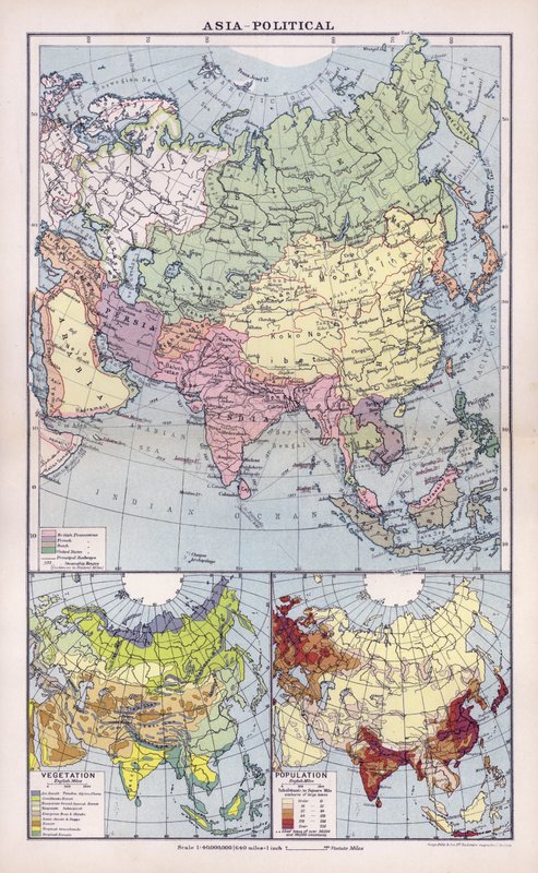 Asien, politisk (farvelitografi) af English School