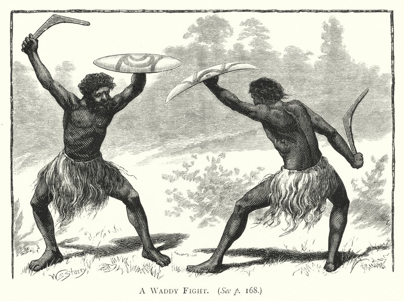 Australien: En vadekamp (kobberstik) af English School