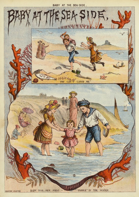 Baby ved havet (chromolitho) af English School
