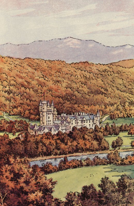 Balmoral Castle (farve litho) af English School