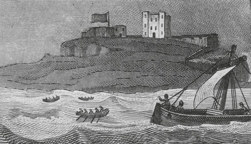 Bamborough Castle (gravering) af English School