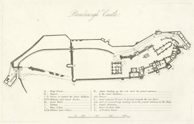 Bamborough Castle (gravering) af English School