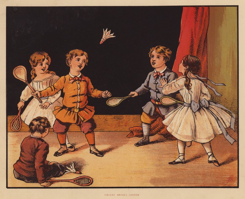 Battledore og fjerbold (farvelitografi) af English School