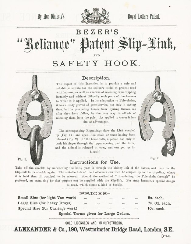 Bezers Reliance Patent Slip-Link og sikkerhedskrog af English School