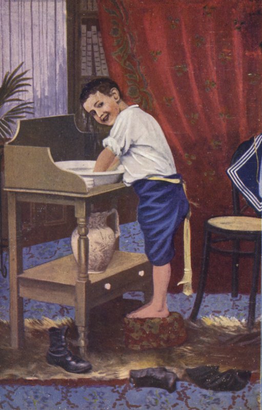 Drengevask (farve litho) af English School