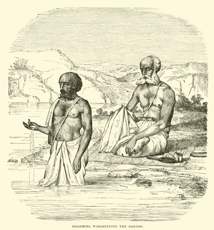Brahmins worshipping the Ganges  af English School
