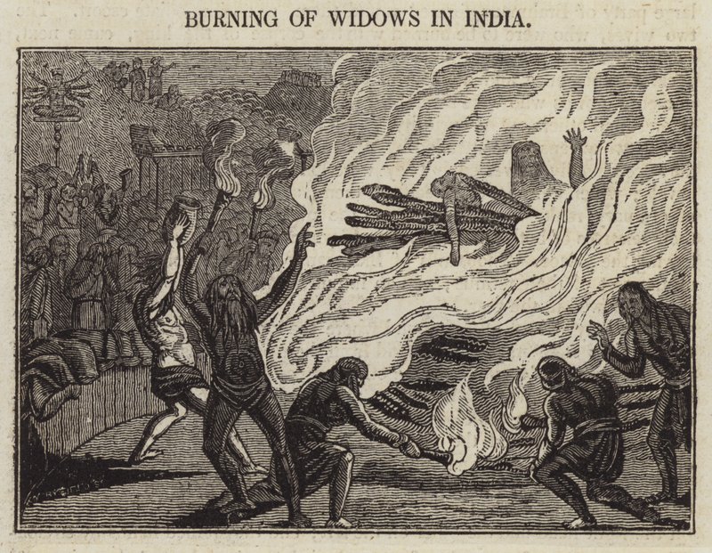 Afbrænding af enker i Indien (gravering) af English School