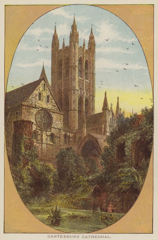 Canterbury Cathedral (farvet gravering) af English School