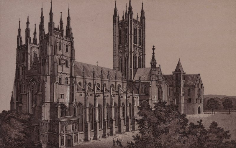 Canterbury: Katedralen (litho) af English School