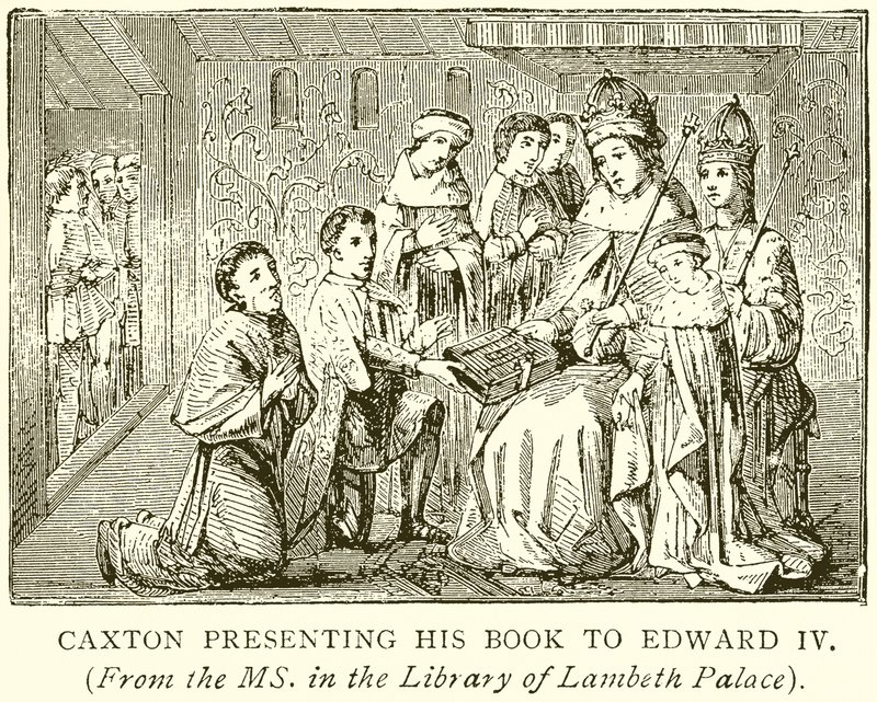 Caxton præsenterer sin bog for Edward IV af English School