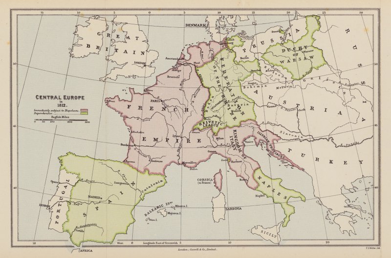 Centraleuropa i 1812 (farvelitografi) af English School