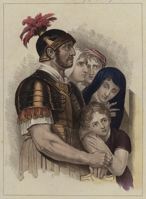 Centurion og hans familie (farve litho) af English School