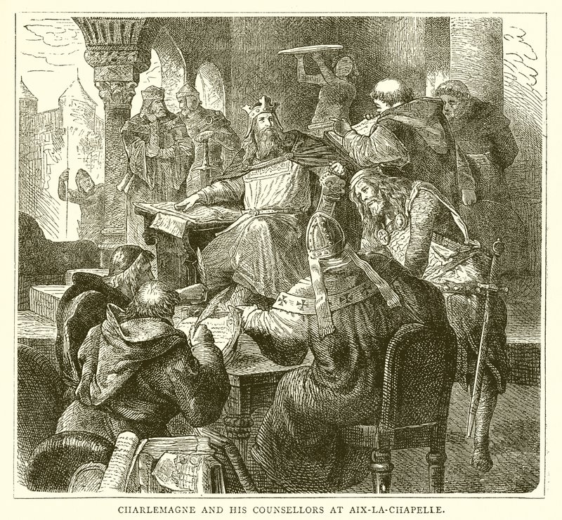 Karl den Store og hans rådgivere i Aix-la-Chapelle af English School