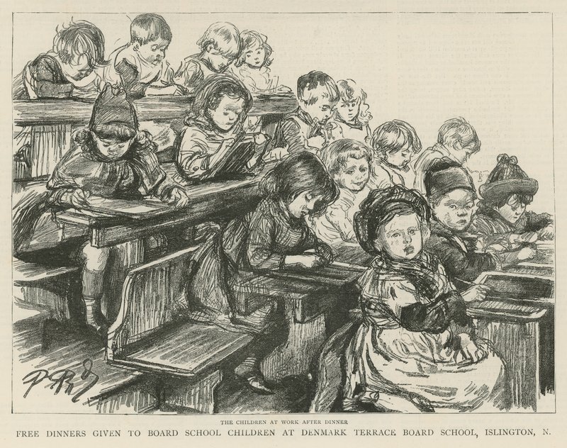 Børn på arbejde efter middag af English School