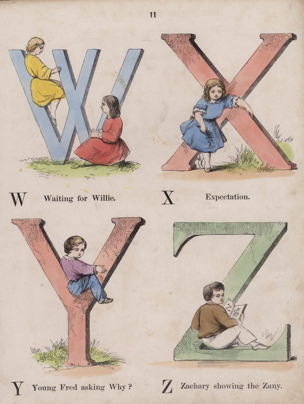 Børnealfabet (farvet gravering) af English School