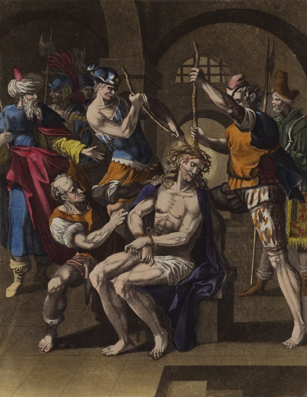 Kristus kronet med torne (farve litho) af English School