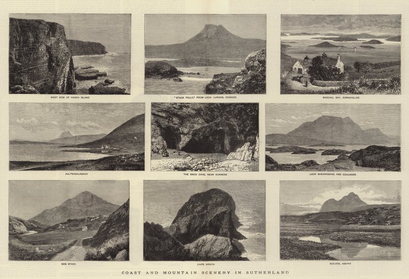 Kyst- og bjerglandskab i Sutherland (gravering) af English School