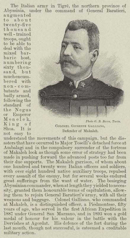 Oberst Giuseppe Galliano, forsvarer af Makaleh (gravering) af English School