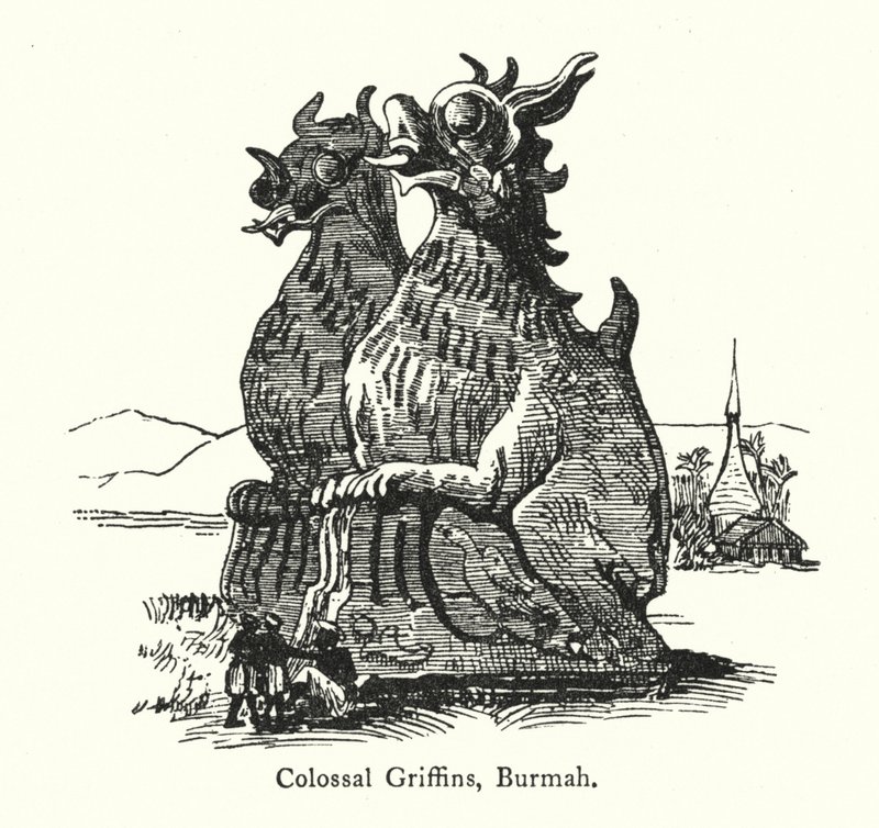 Colossal Griffins, Burmah (gravering) af English School