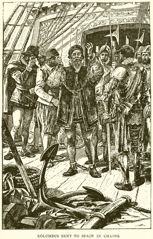 Columbus sendt til Spanien i lænker af English School