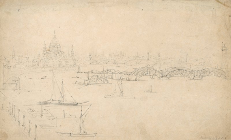 Opførelse af Waterloo Bridge, London af English School
