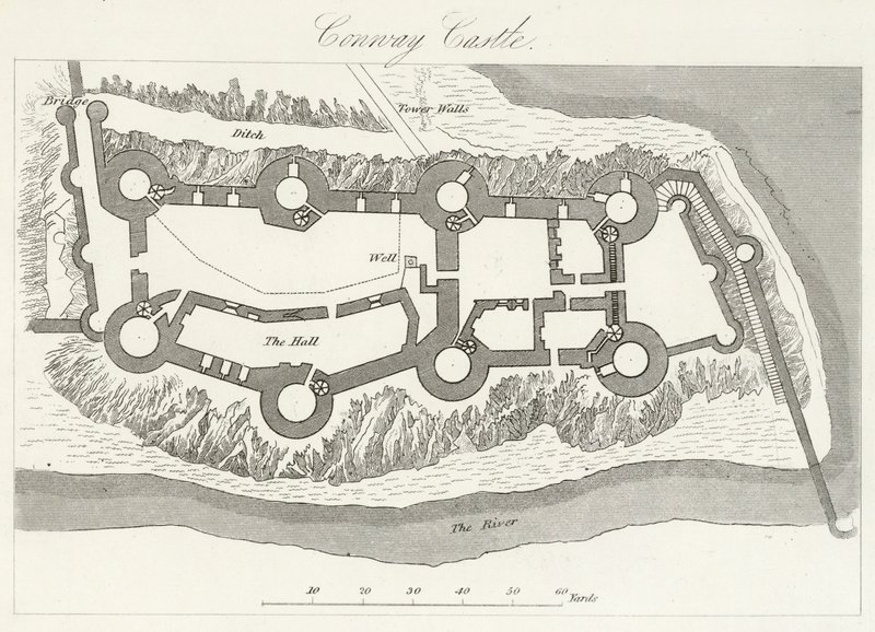 Conway Castle (engraving) af English School