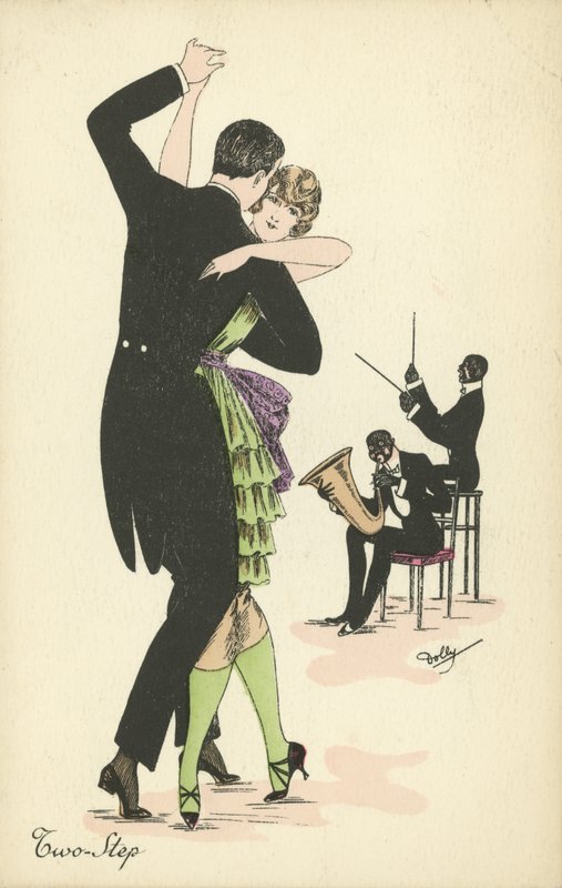 Par danser to trin (farve litho) af English School