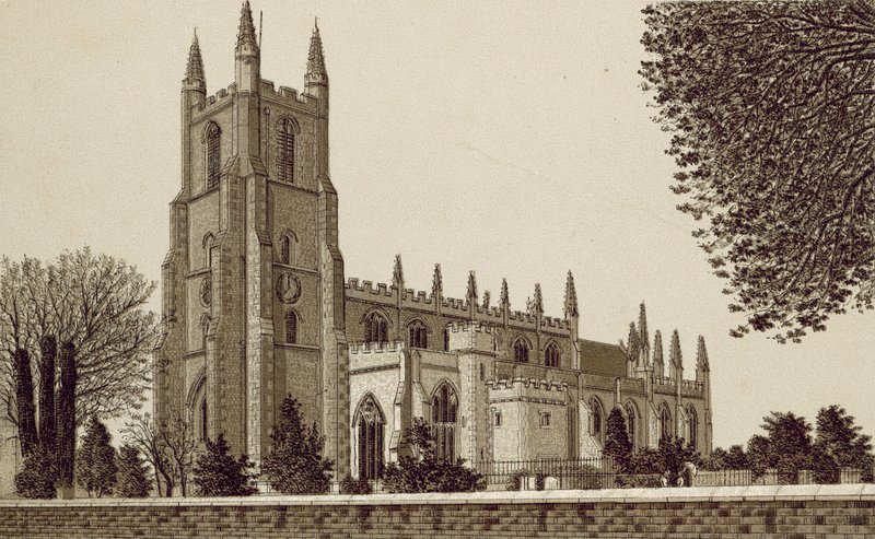 Croydon: Croydon Parish Church (litho) af English School