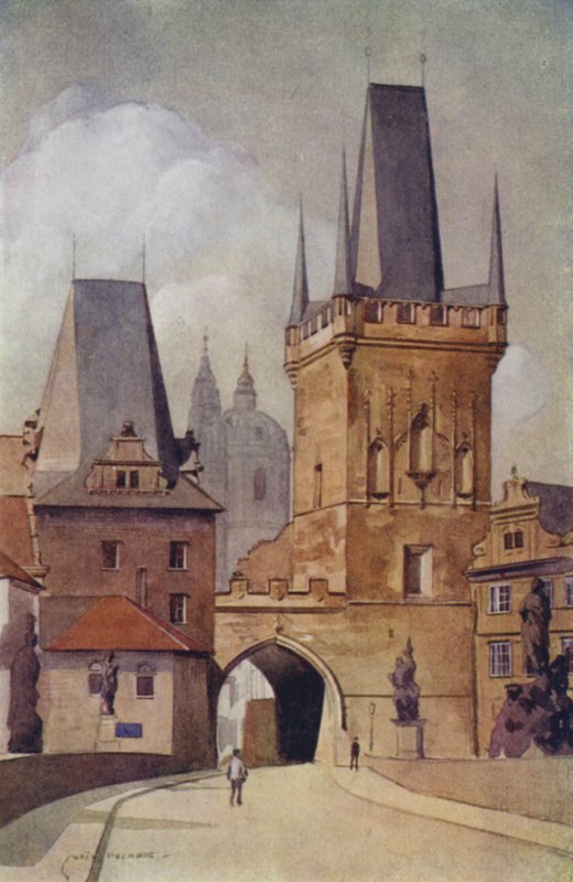 Tjekkoslovakiet: Praha, Karlsbroen (farve litho) af English School