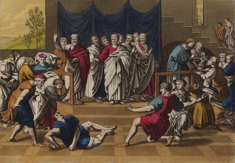 Ananias død (farve litho) af English School