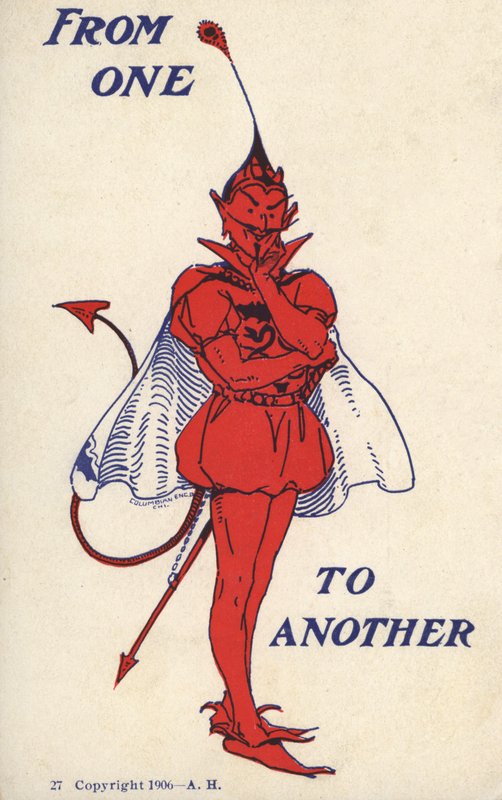 Djævel i tudor kjole (farve litho) af English School