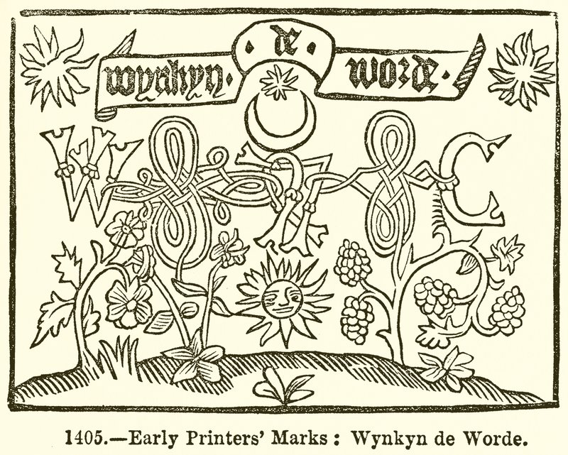 Tidlige Printers Marks: Wynkyn de Worde af English School