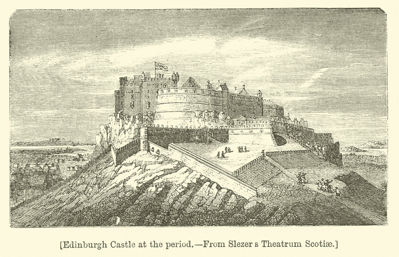 Edinburgh Castle i perioden (gravering) af English School