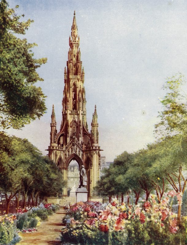 Edinburgh, Sir Walter Scotts monument (farve litho) af English School