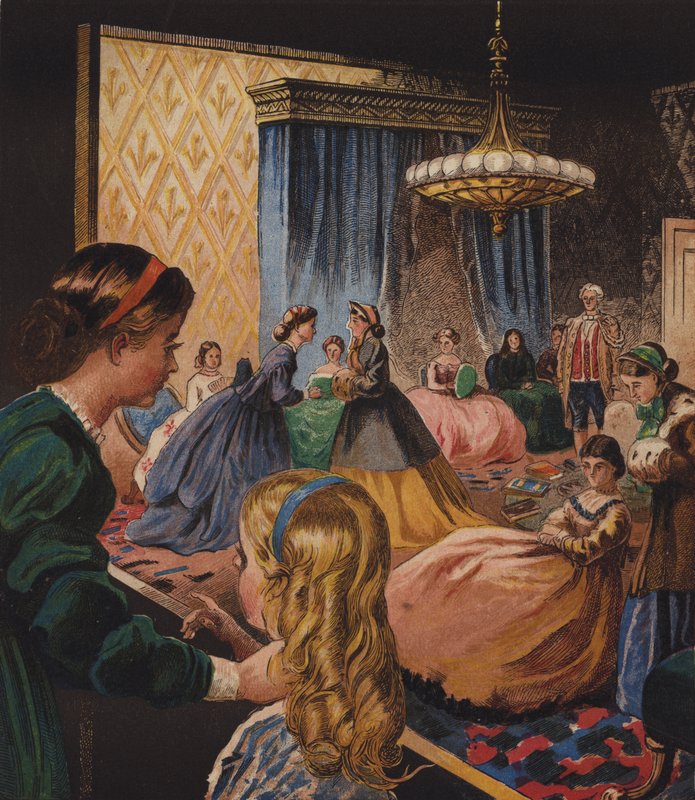 Edith og Millys husholdning (farve litho) af English School