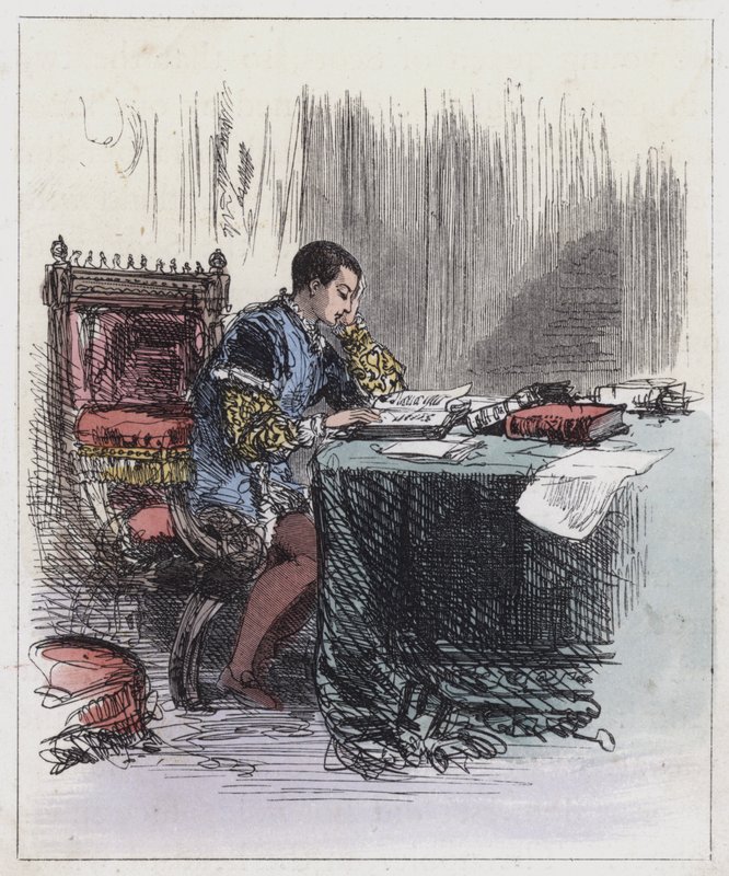 Edward VI, ved hans studier (farvegravering) af English School