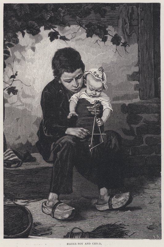 Fisher Boy and Child (gravering) af English School