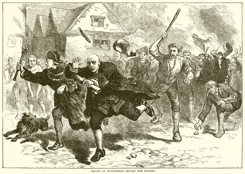 Flight of Hutchinson før Rioters af English School