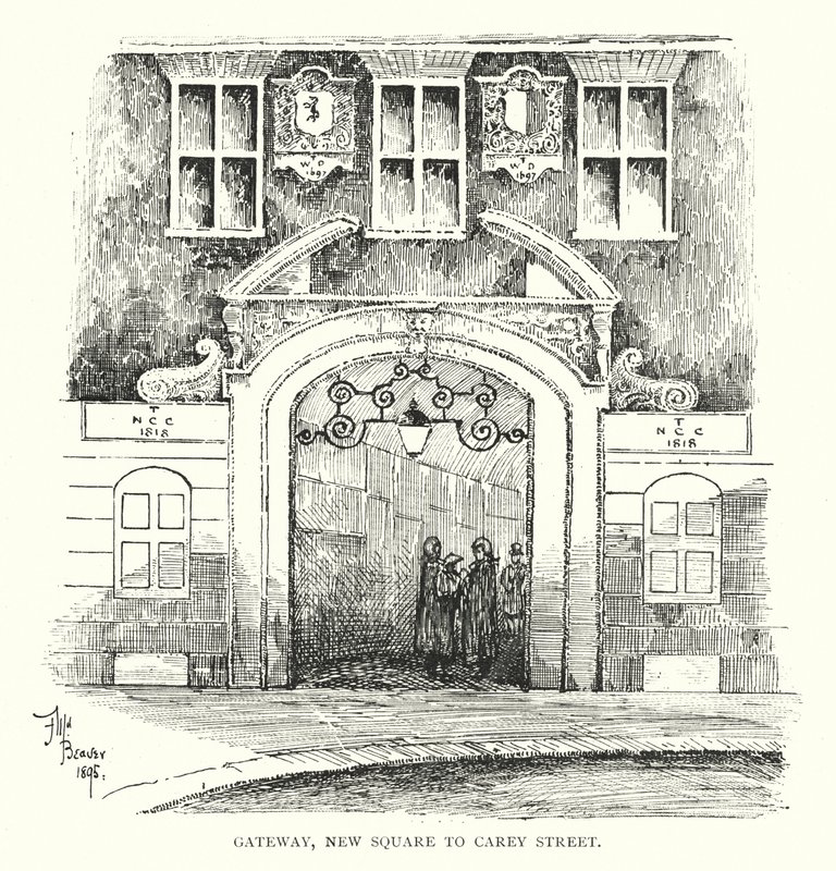 Gateway, New Square til Carey Street (litho) af English School