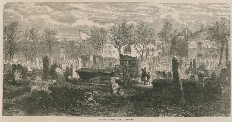 Generelt billede af Bunhill Fields gravplads af English School