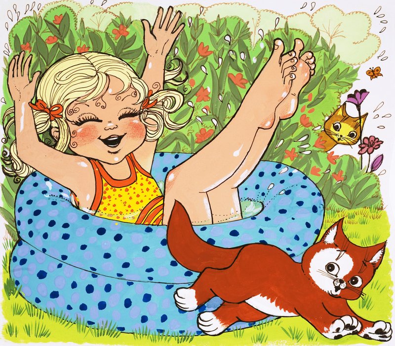 Pige hygger sig i soppebassinet af English School