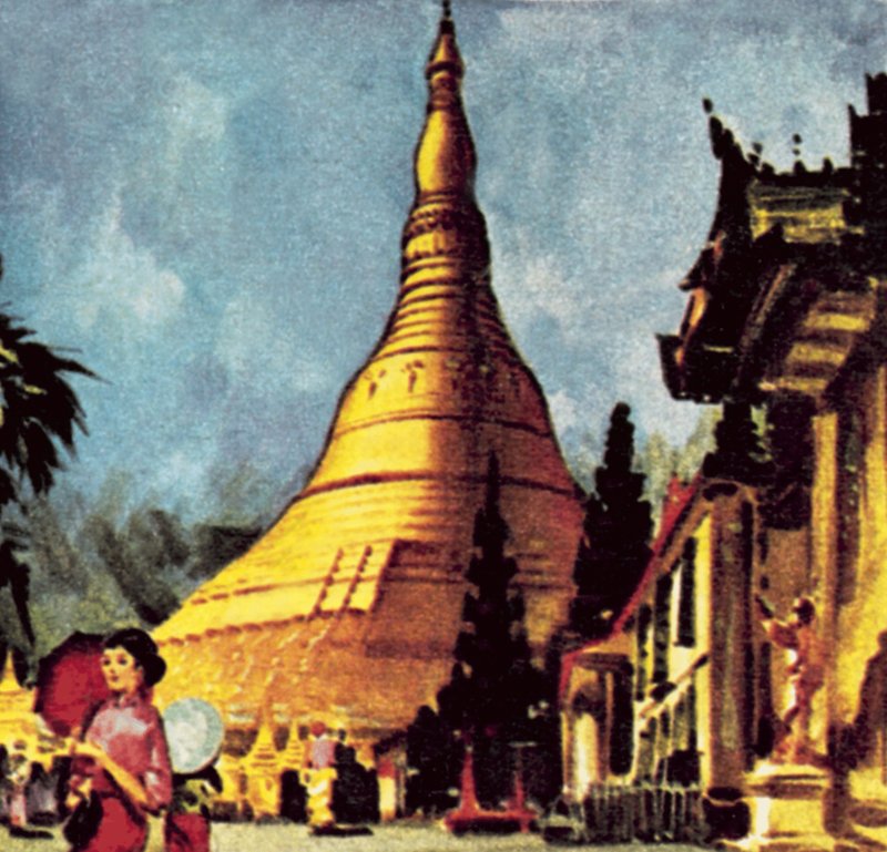 Den gyldne pagode i Rangoon af English School