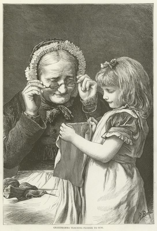 Bedstemor lærer Flossie at sy af English School