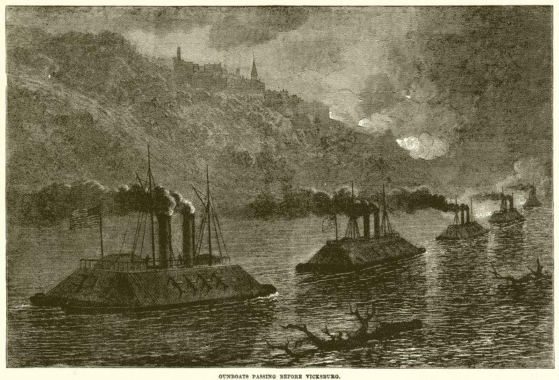 Kanonbåde passerer før Vicksburg af English School