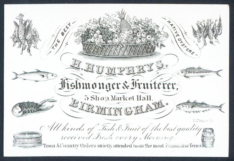 H Humphrys, fiskehandler og frugthandler, handelskort af English School