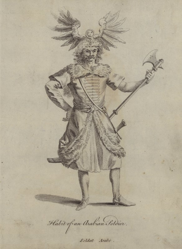 En arabisk soldats vaner (kobberstik) af English School
