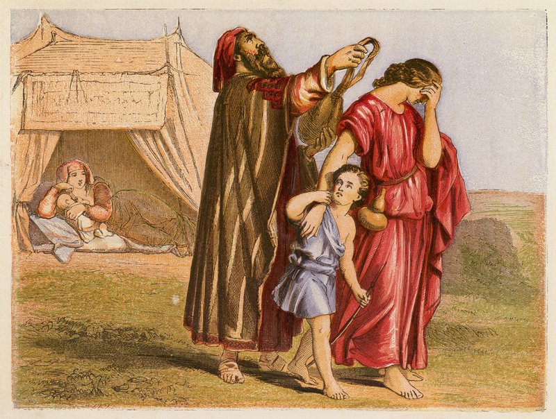 Hagar og Ismael (farvelitografi) af English School