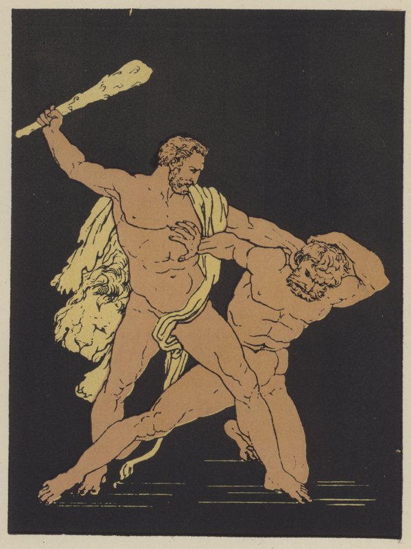 Hercules og Cacus (farvelitografi) af English School
