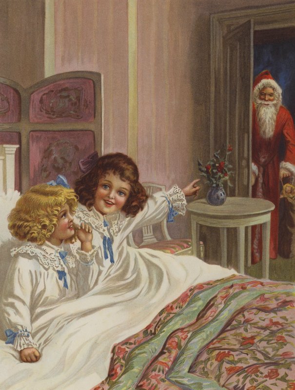 "Her er julemanden!" (farve litho) af English School